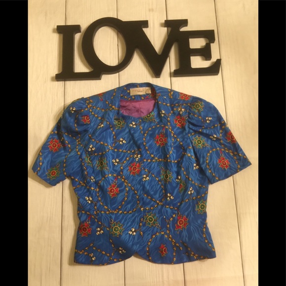 VTG Papéll Boutique Sz 8 Blue Chain Print 2pc Set - Picture 7 of 8